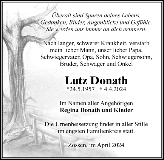 Traueranzeige von Lutz Donath von Märkischen Allgemeine Zeitung