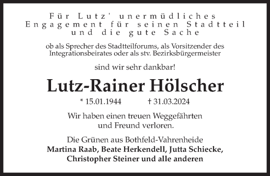 Traueranzeige von Lutz-Rainer Hölscher von Hannoversche Allgemeine Zeitung/Neue Presse