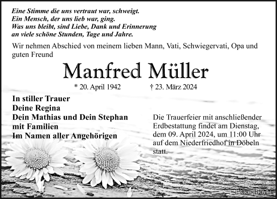 Traueranzeige von Manfred Müller von Leipziger Volkszeitung