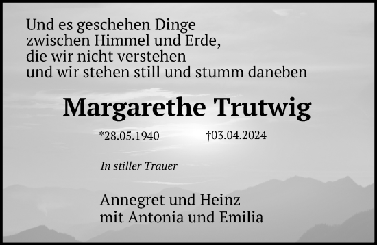 Traueranzeige von Margarethe Trutwig von Göttinger Tageblatt