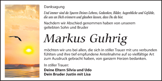 Traueranzeige von Markus Guhrig von Leipziger Volkszeitung