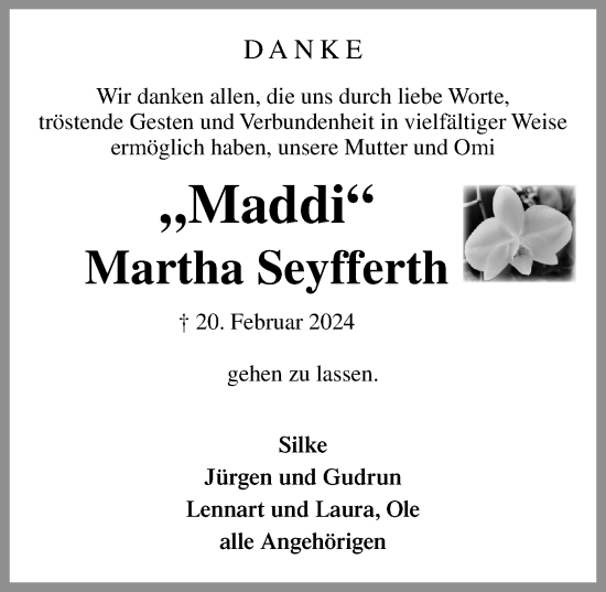 Traueranzeige von Martha Seyfferth von Lübecker Nachrichten