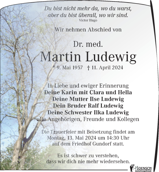 Traueranzeige von Martin Ludewig von Leipziger Volkszeitung