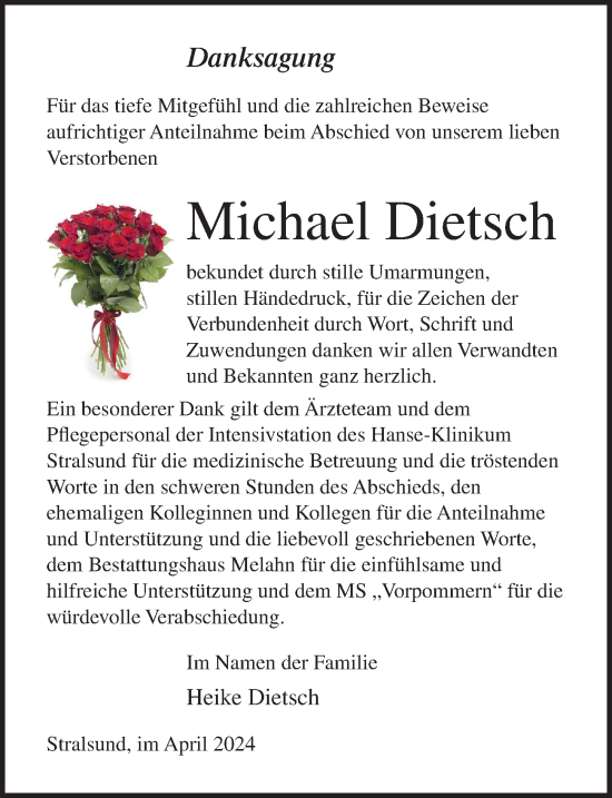 Traueranzeige von Michael Dietsch