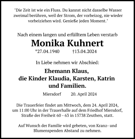 Traueranzeige von Monika Kuhnert von Märkischen Allgemeine Zeitung