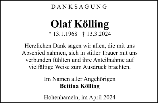 Traueranzeige von Olaf Kölling von Peiner Allgemeine Zeitung