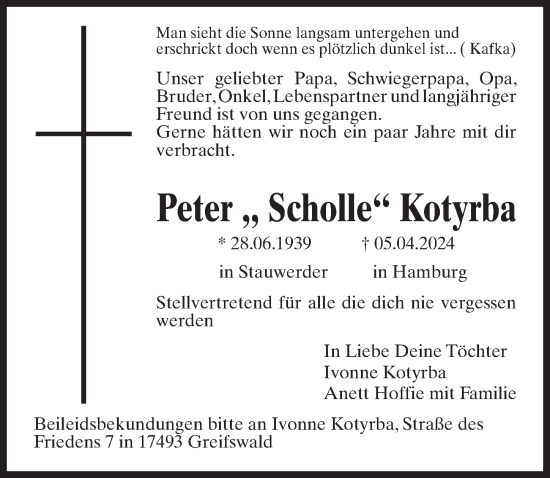 Traueranzeige von Peter Kotyrba von Ostsee-Zeitung GmbH