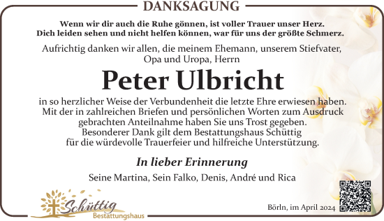 Traueranzeige von Peter Ulbricht von Leipziger Volkszeitung