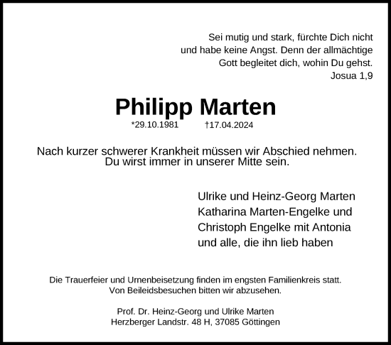 Traueranzeige von Philipp Marten von Göttinger Tageblatt