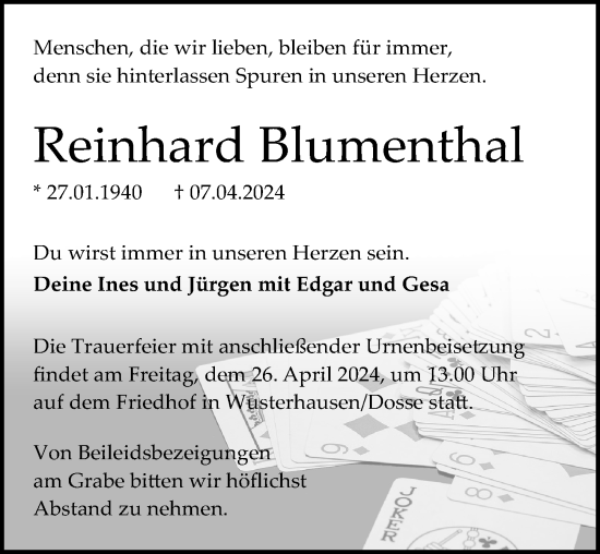 Traueranzeige von Reinhard Blumenthal