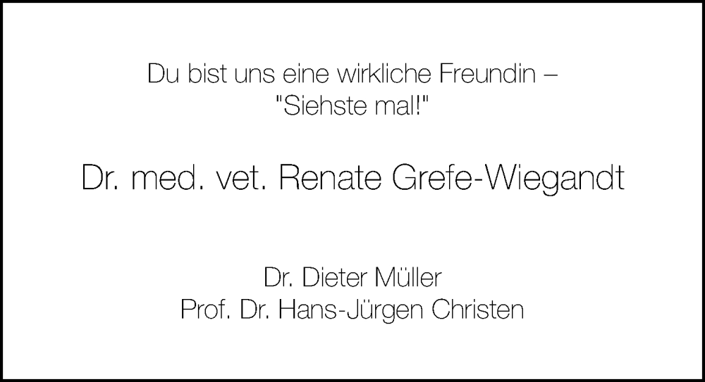  Traueranzeige für Renate Grefe-Wiegandt vom 27.04.2024 aus Göttinger Tageblatt