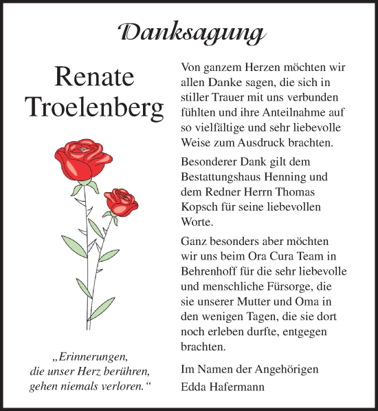 Traueranzeige von Renate Troelenberg von Ostsee-Zeitung GmbH