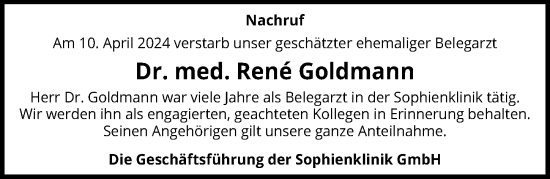 Traueranzeige von Rene Goldmann von Hannoversche Allgemeine Zeitung/Neue Presse