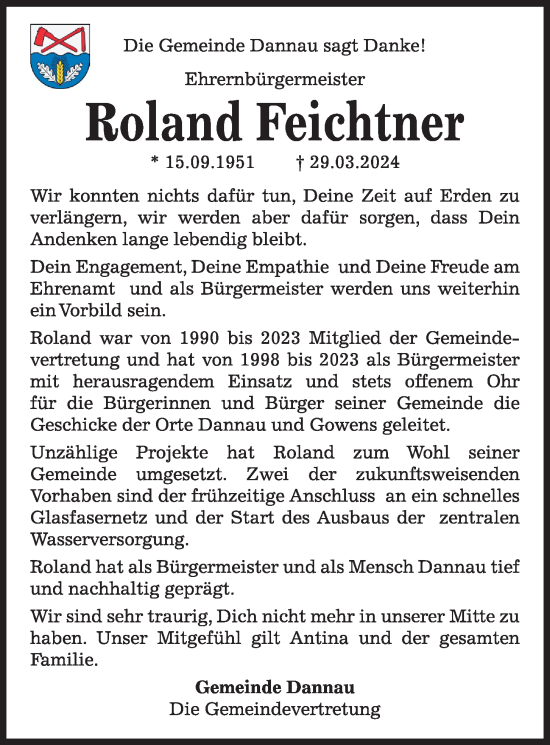 Traueranzeige von Roland Feichtner von Kieler Nachrichten