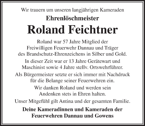 Traueranzeige von Roland Feichtner von Kieler Nachrichten