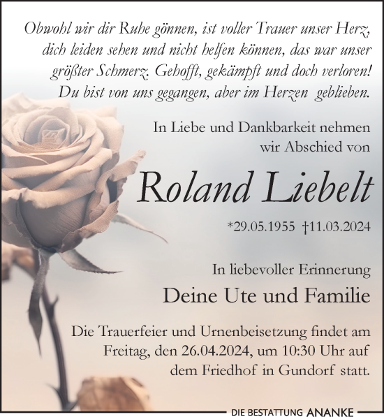 Traueranzeige von Roland Liebelt von Leipziger Volkszeitung