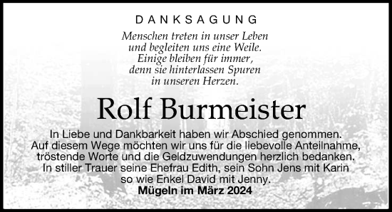 Traueranzeige von Rolf Burmeister von Torgauer Zeitung