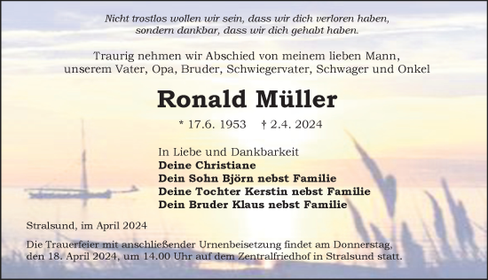 Traueranzeige von Ronald Müller von Ostsee-Zeitung GmbH