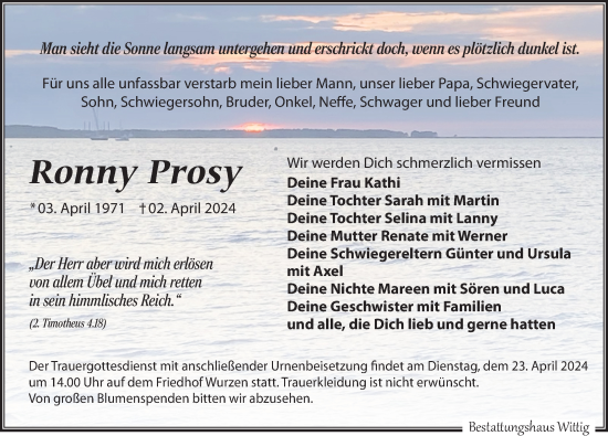 Traueranzeige von Ronny Prosy von Leipziger Volkszeitung
