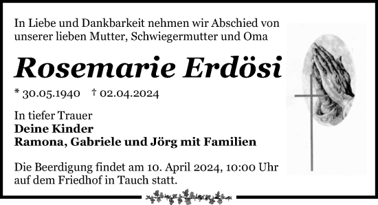 Traueranzeige von Rosemarie Erdösi von Leipziger Volkszeitung