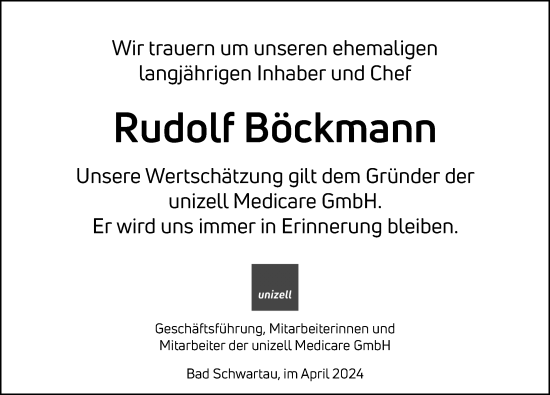 Traueranzeige von Rudolf Böckmann von Lübecker Nachrichten