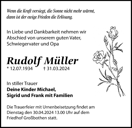 Traueranzeige von Rudolf Müller von Leipziger Volkszeitung