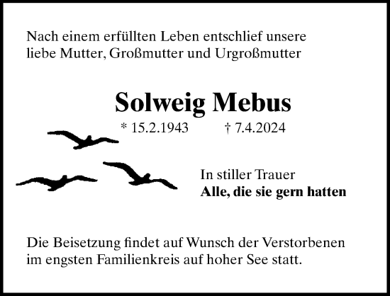 Traueranzeige von Solweig Mebus von Märkischen Allgemeine Zeitung