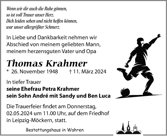Traueranzeige von Thomas Krahmer von Leipziger Volkszeitung