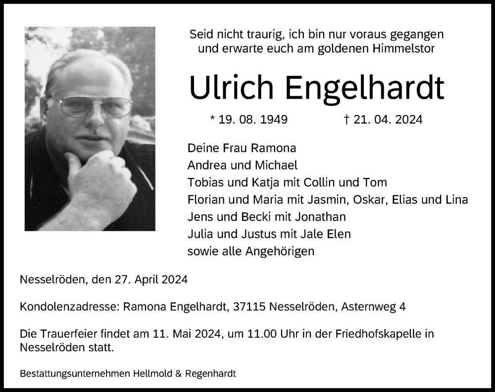  Traueranzeige für Ulrich Engelhardt vom 27.04.2024 aus Eichsfelder Tageblatt