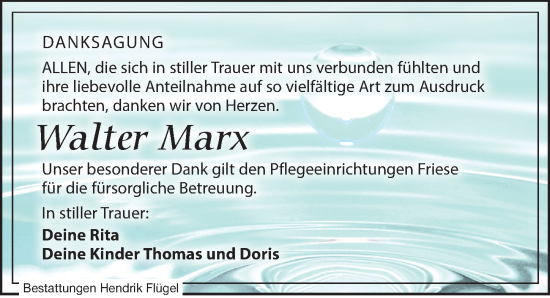 Traueranzeige von Walter Marx von Leipziger Volkszeitung