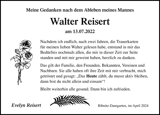 Traueranzeige von Walter Reisert von Ostsee-Zeitung GmbH
