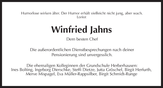 Traueranzeige von Winfried Jahns von Göttinger Tageblatt