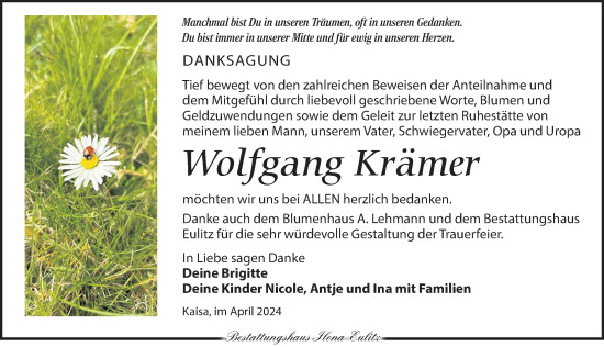 Traueranzeige von Wolfgang Krämer von Torgauer Zeitung