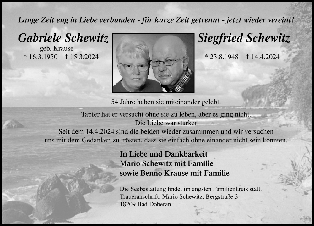  Traueranzeige für Siegfried Schewitz vom 04.05.2024 aus Ostsee Zeitung