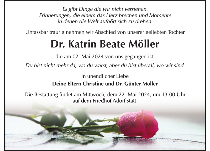  Traueranzeige für Dr. Katrin Beate Möller vom 17.05.2024 aus Sächsische Zeitung