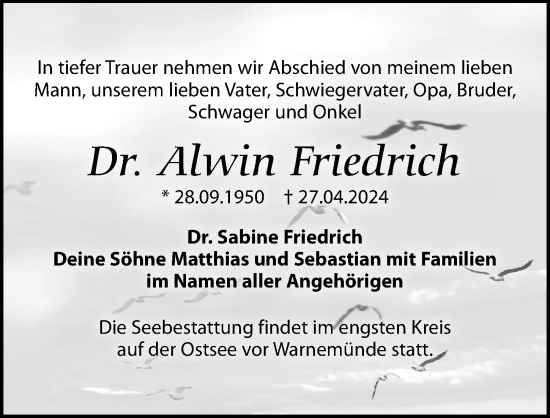 Traueranzeige von Alwin Friedrich von Märkischen Allgemeine Zeitung