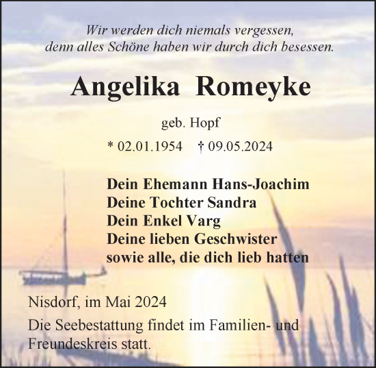 Traueranzeige von Angelika Romeyke von Ostsee-Zeitung GmbH