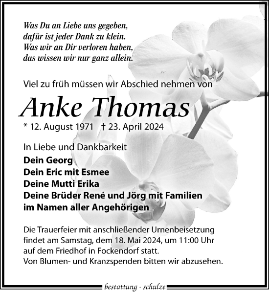 Traueranzeige von Anke Thomas von Leipziger Volkszeitung