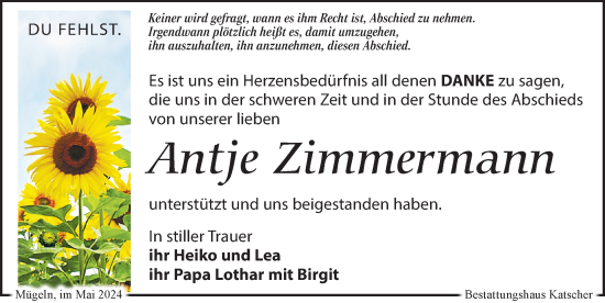 Traueranzeige von Antje Zimmermann von Leipziger Volkszeitung