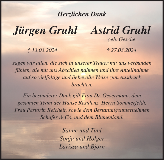 Traueranzeige von Astrid Gruhl von Lübecker Nachrichten