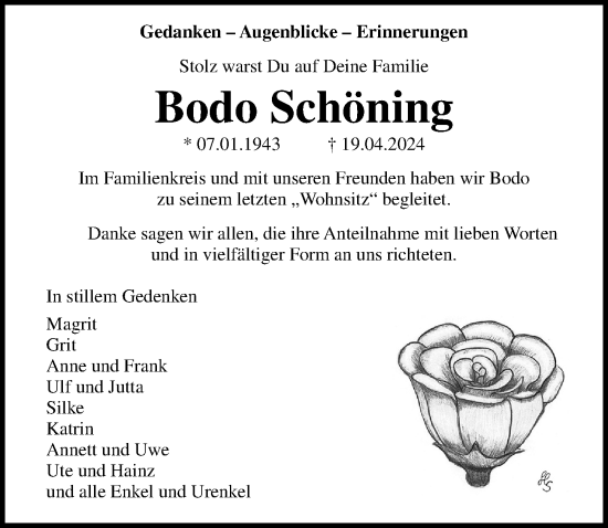 Traueranzeige von Bodo Schöning von Ostsee-Zeitung GmbH