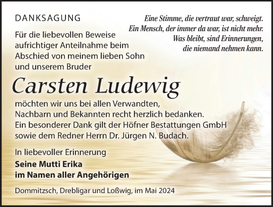 Traueranzeige von Carsten Ludewig von Torgauer Zeitung