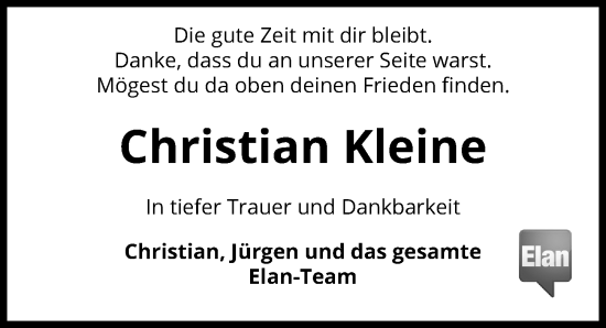 Traueranzeige von Christian Kleine von Hannoversche Allgemeine Zeitung/Neue Presse