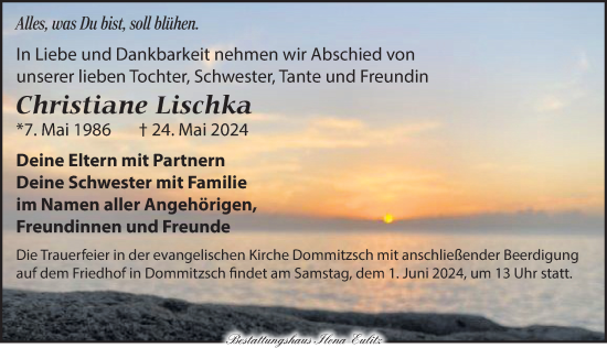 Traueranzeige von Christiane Lischka von Torgauer Zeitung