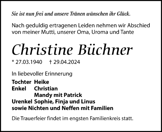 Traueranzeige von Christine Büchner von Leipziger Volkszeitung