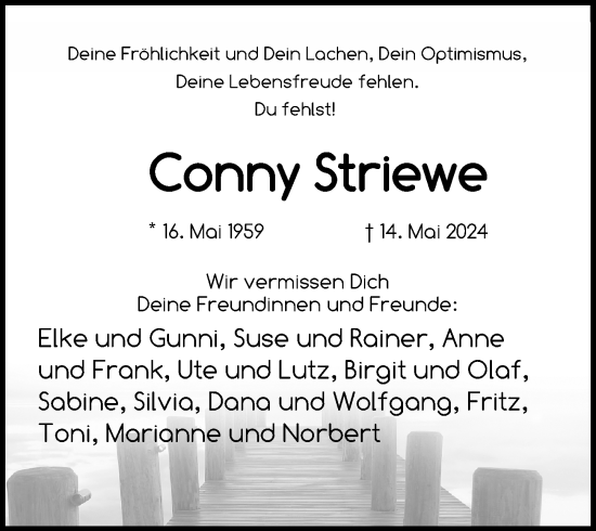 Traueranzeige von Conny Striewe von Hannoversche Allgemeine Zeitung/Neue Presse