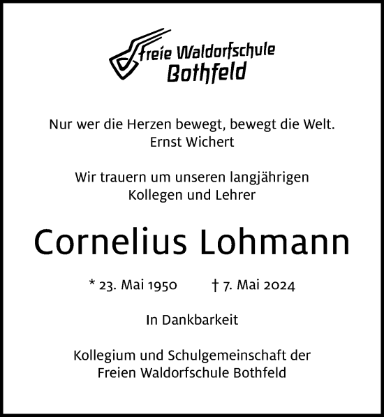 Traueranzeige von Cornelius Lohmann von Hannoversche Allgemeine Zeitung/Neue Presse