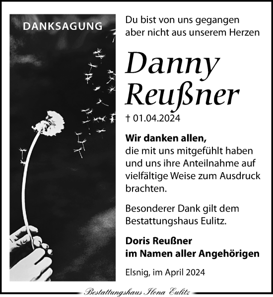 Traueranzeige von Danny Reußner von Torgauer Zeitung