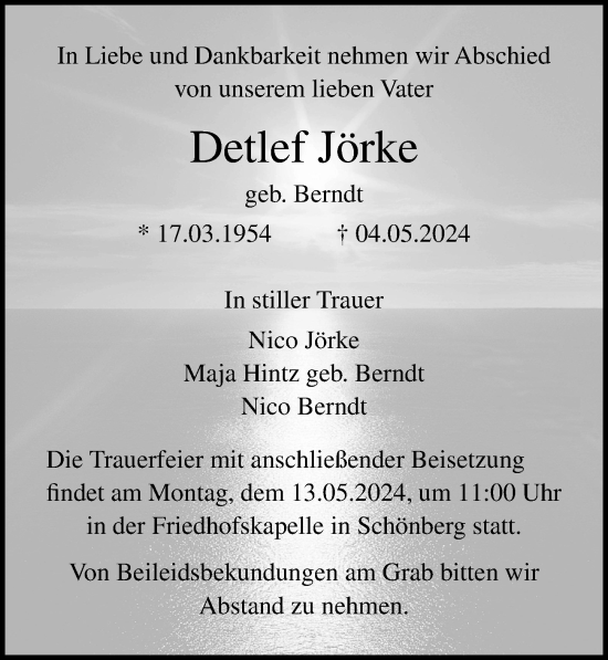 Traueranzeige von Detlef Jörke von Ostsee-Zeitung GmbH