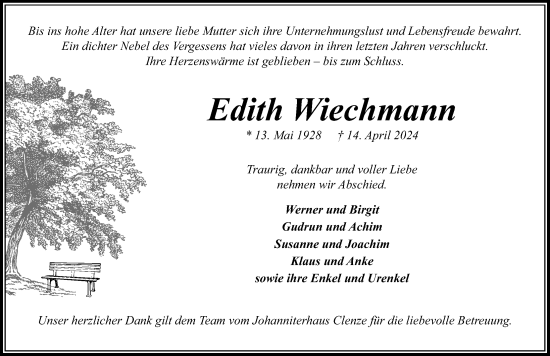 Traueranzeige von Edith Wiechmann von Lübecker Nachrichten